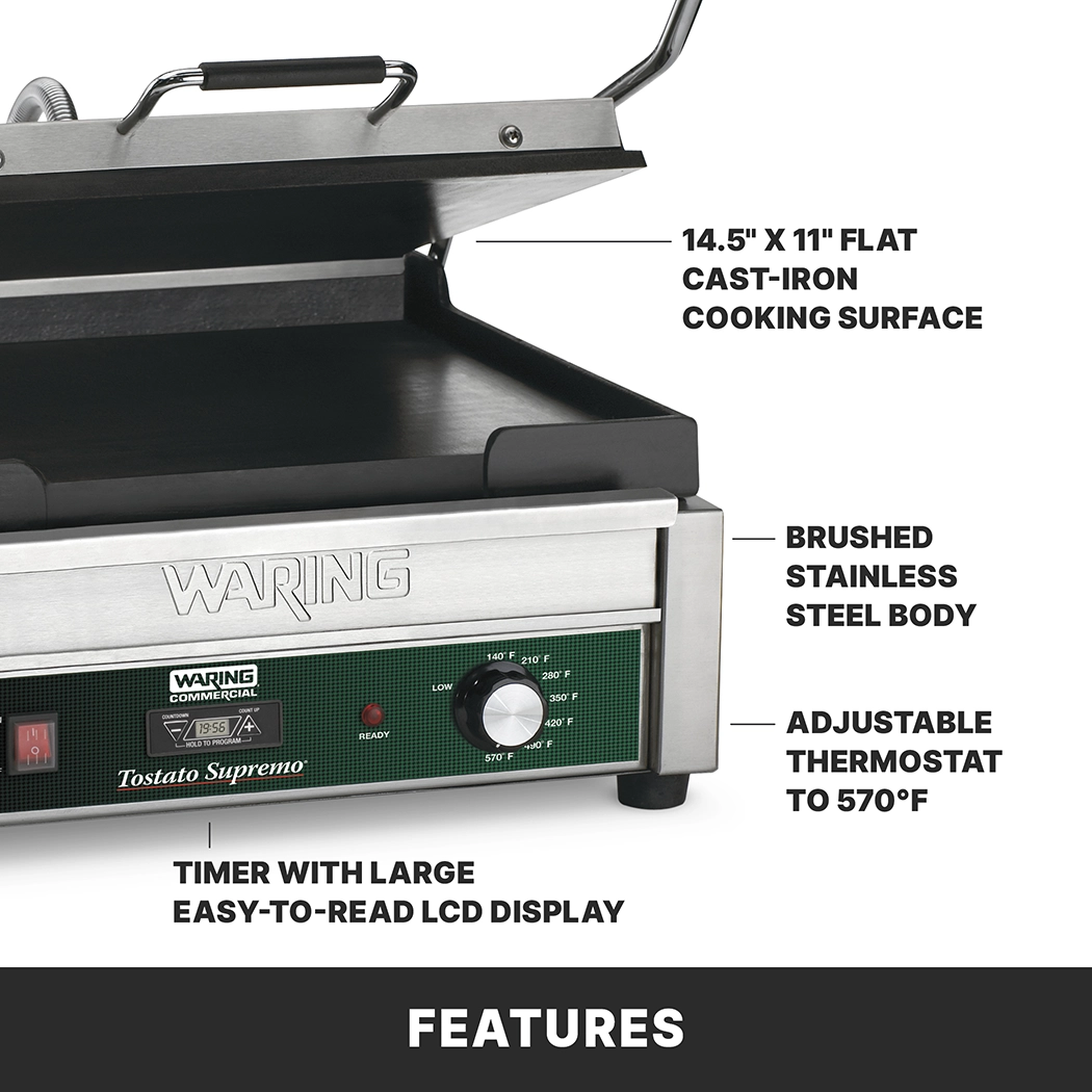 Flat Panini Grill with Timer, 14.5" x 11"